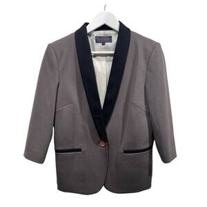James Jeans Womens Medium Ponte Knit Tuxedo Blazer Jacket Taupe Black Lapel
